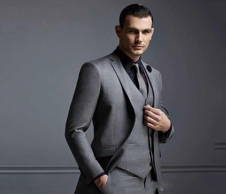 AMEHE Men’s Grey Slim Fit 3-Piece Suit