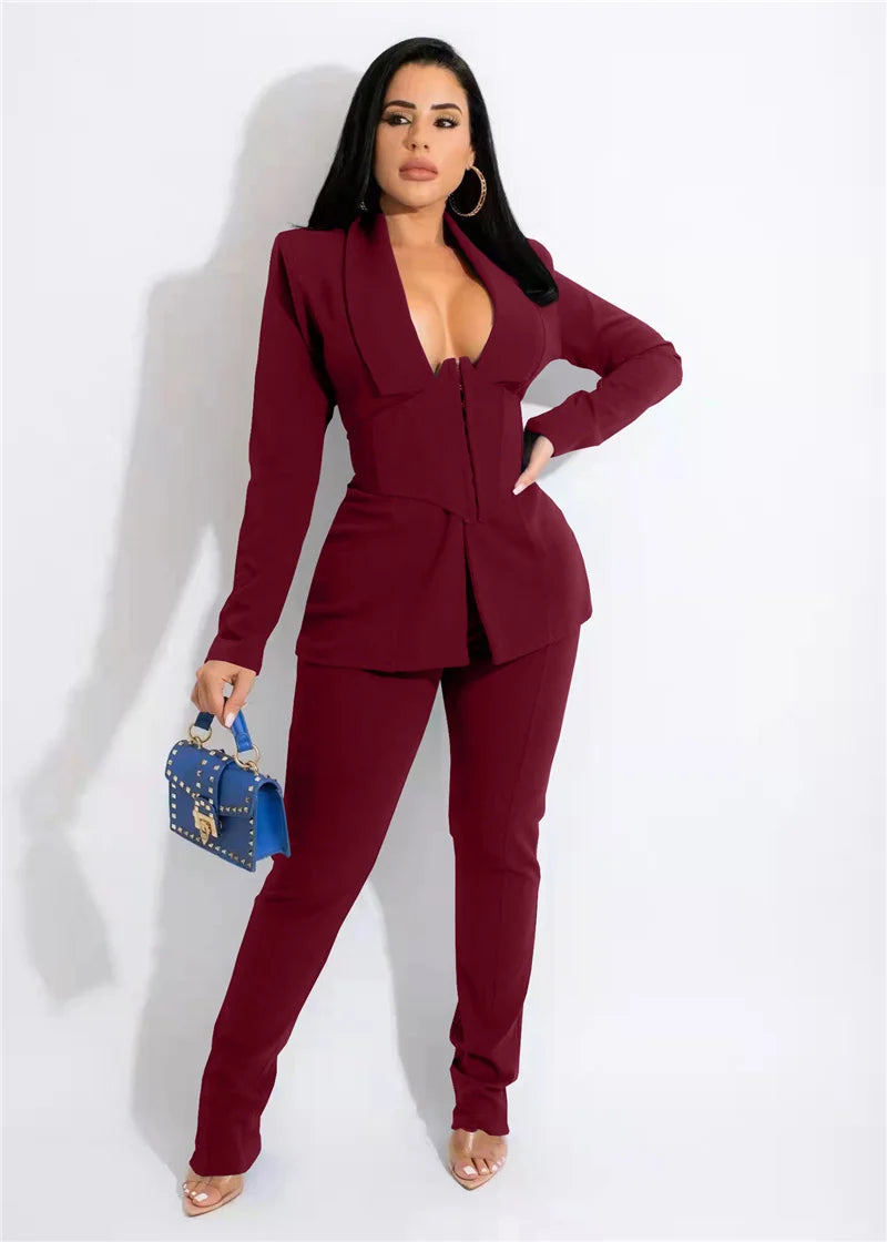 AMEHE Women’s 2-Piece Office Outfit – Corset Blazer & Pants