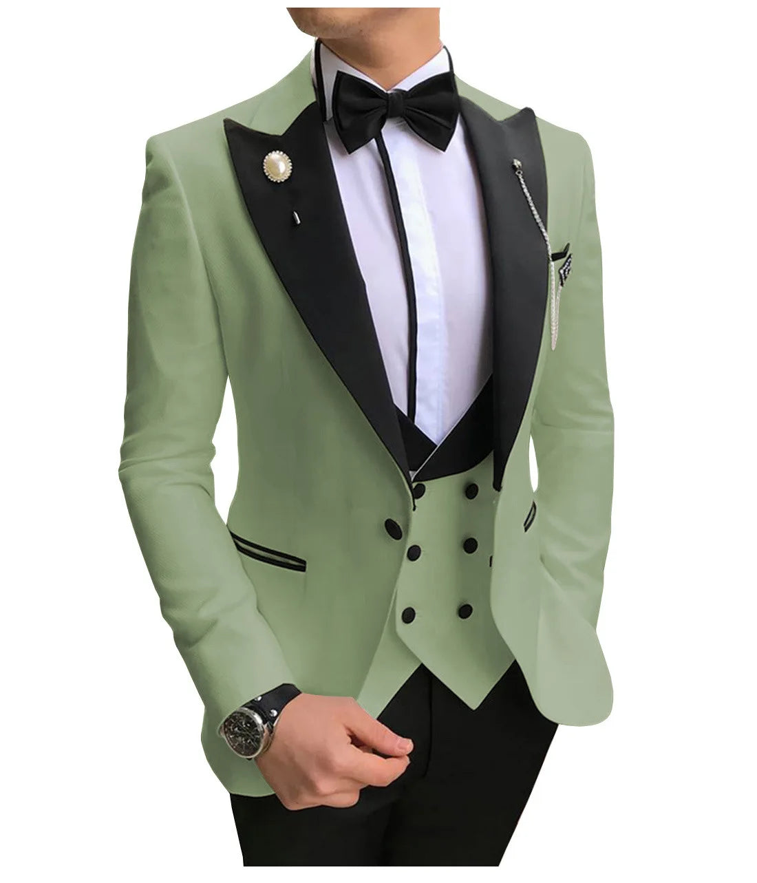 AMEHE Men’s Pink White 3-Piece Suit – Groom & Party Tuxedo