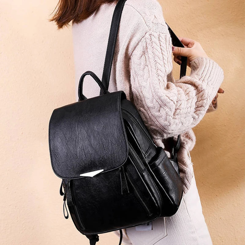 Women’s PU Leather Travel Backpack – Large Capacity