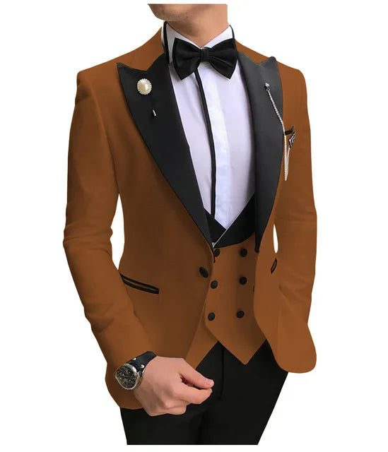 AMEHE Men’s Pink White 3-Piece Suit – Groom & Party Tuxedo