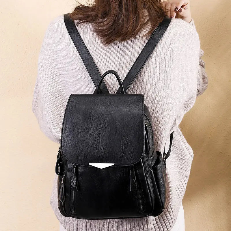Women’s PU Leather Travel Backpack – Large Capacity