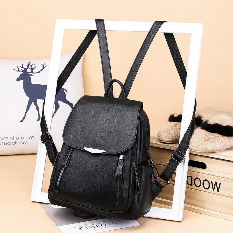 Women’s PU Leather Travel Backpack – Large Capacity