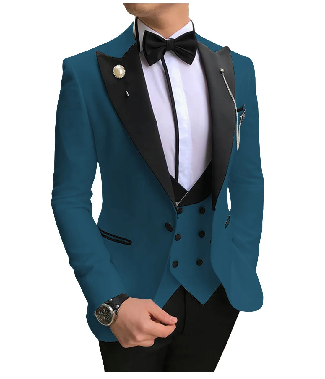 AMEHE Men’s Pink White 3-Piece Suit – Groom & Party Tuxedo
