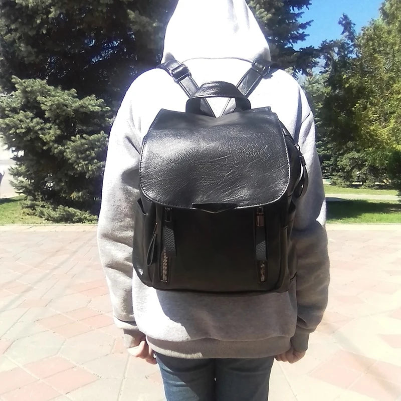 Women’s PU Leather Travel Backpack – Large Capacity