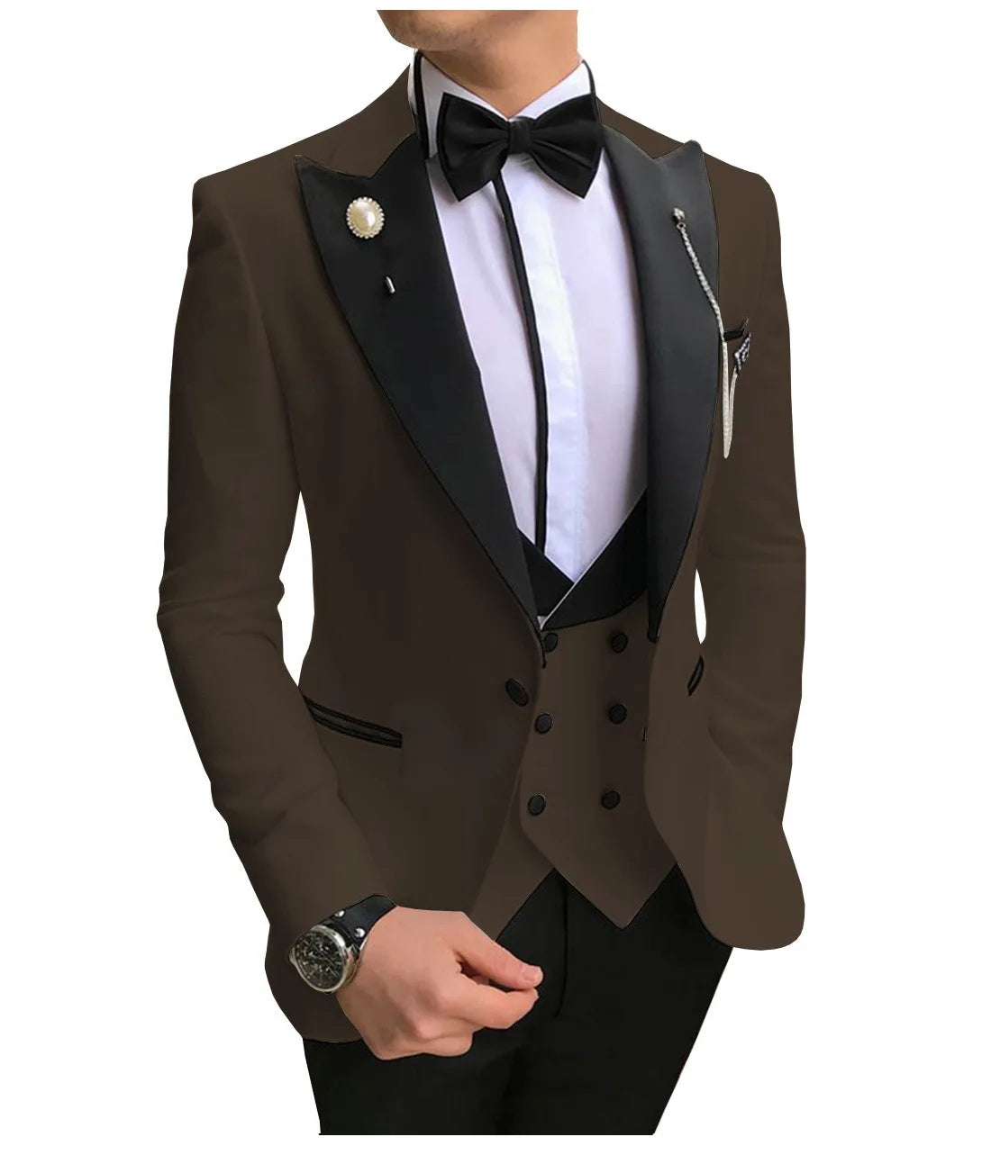 AMEHE Men’s Pink White 3-Piece Suit – Groom & Party Tuxedo