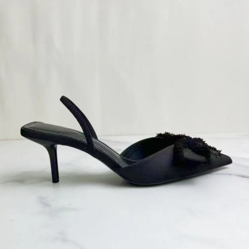 Women’s Formal High Heels – Black Bow Pointed Toe Sandals
