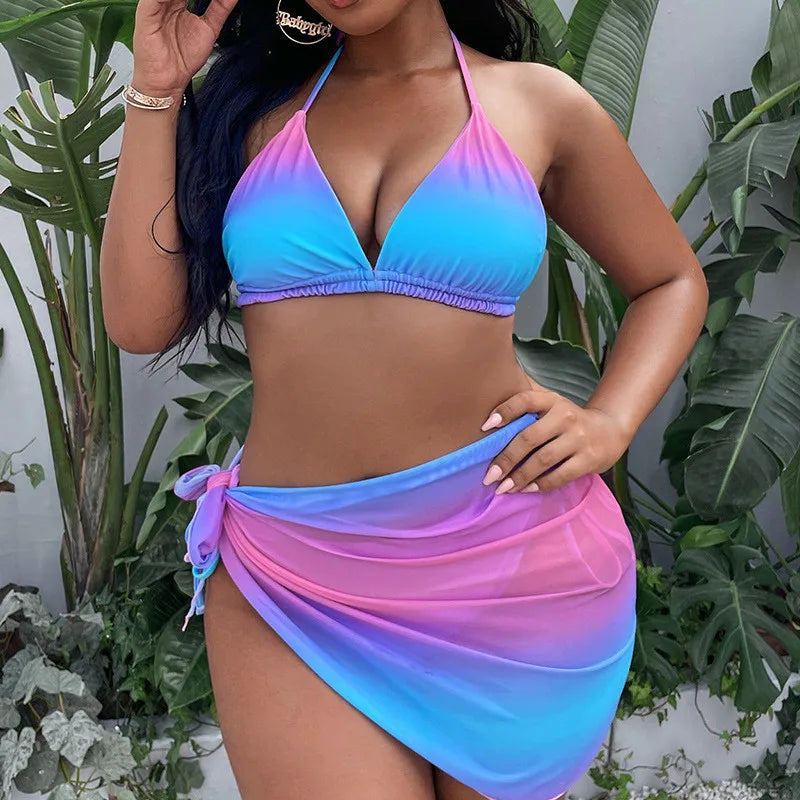 AMEHE Plus Size Push-Up Halter Bikini Set with Beach Cover-Up