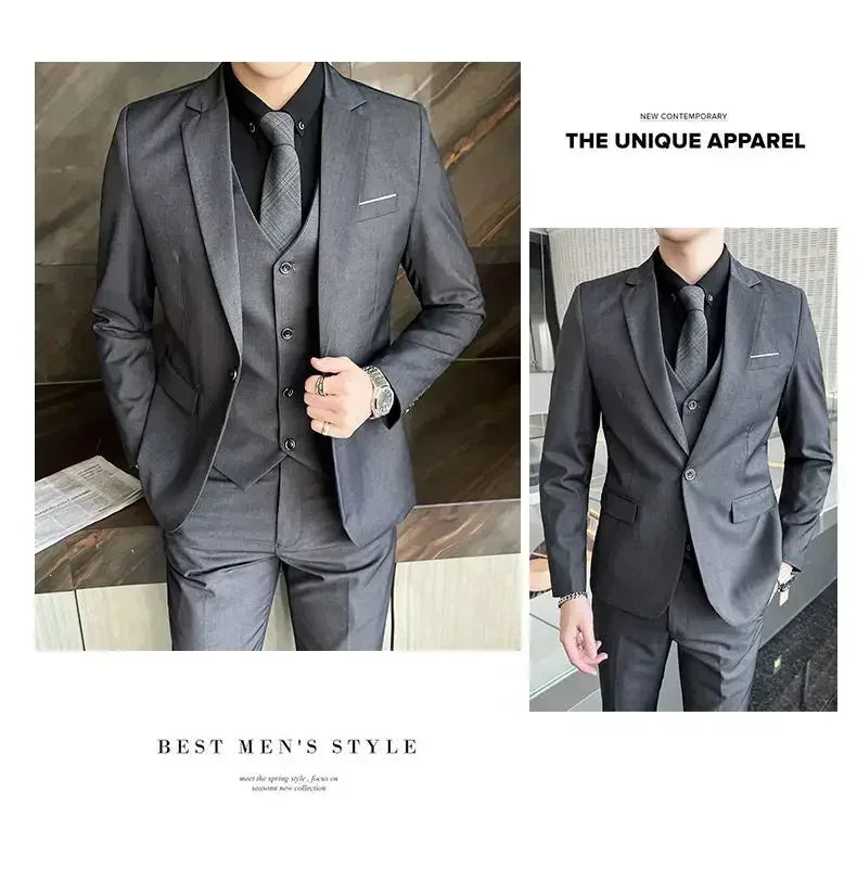 AMEHE Men’s Fashion 3-Piece Business & Formal Suit (S–9XL)
