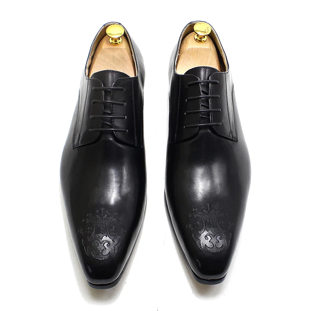 Elegant Men’s Oxford Derby Shoes – Genuine Leather, Pointed Toe