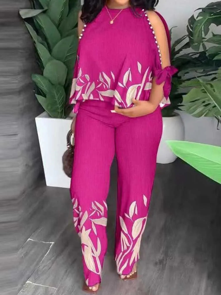 Plus-Size Summer 2-Piece Set – Stylish Blouse & Trousers