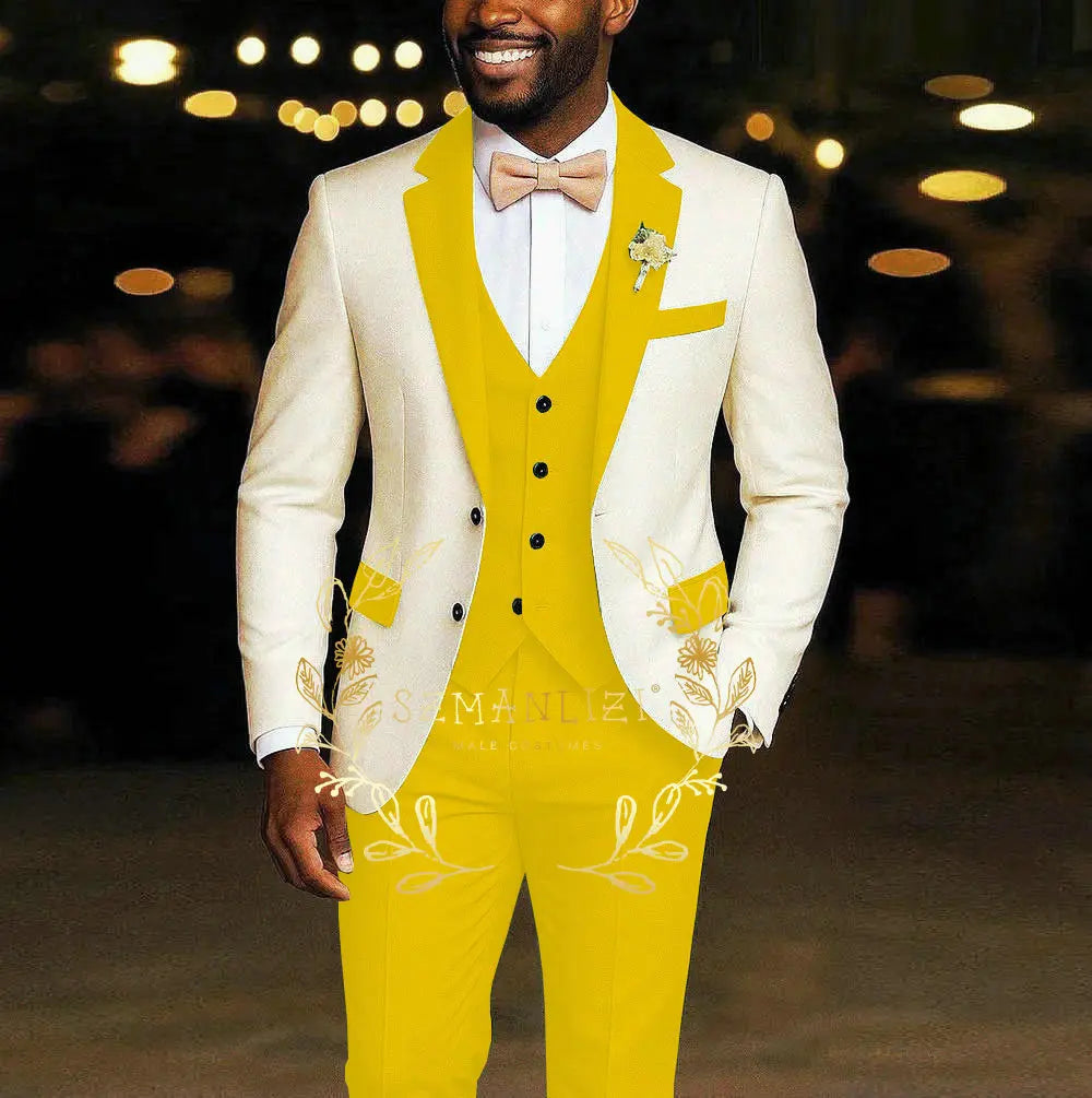 AMEHE Ivory Men’s 3-Piece Suit – Blazer, Vest & Pants