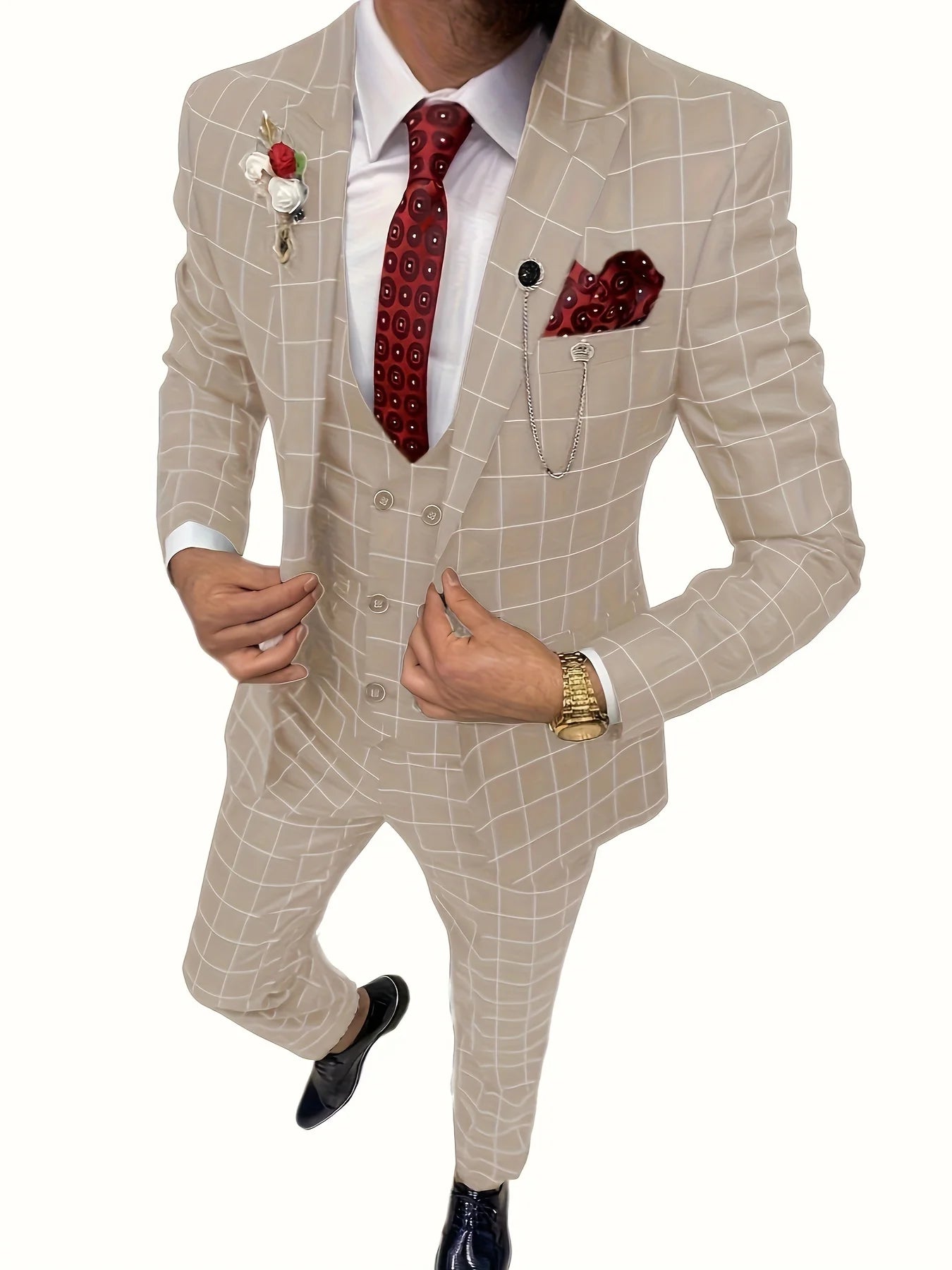 AMEHE Men’s Luxury 3-Piece Suit – Slim-Fit Double-Breasted Blazer, Vest & Pants for Weddings and Business