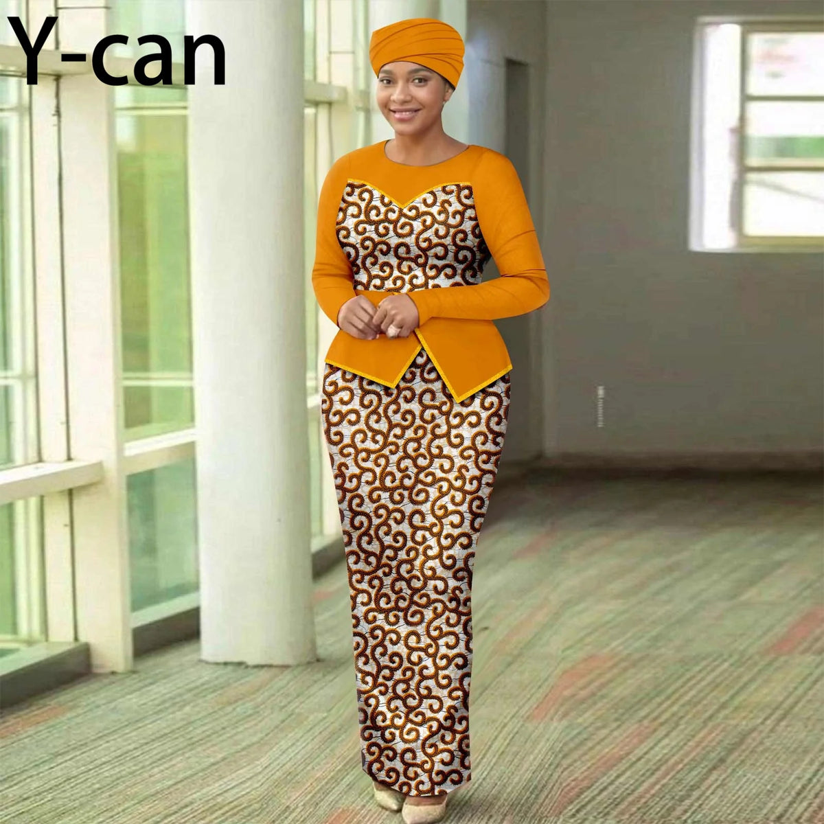 Women’s African Print Patchwork Gown with Headscarf – Elegant Wedding & Party Dress