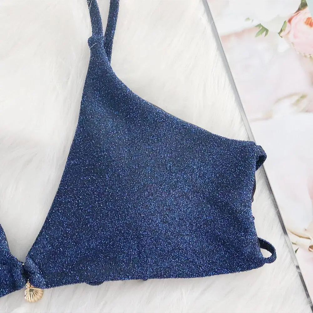 AMEHE Luxury Rhinestone Crystal Two-Piece Thong Bikini Swimsuit