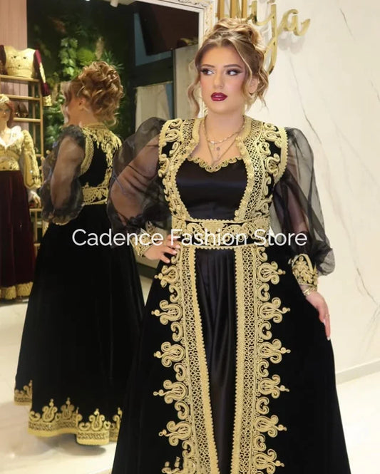 Women’s Black Velvet & Tulle Ball Gown – Traditional-Inspired Long Sleeve Evening Dress Set