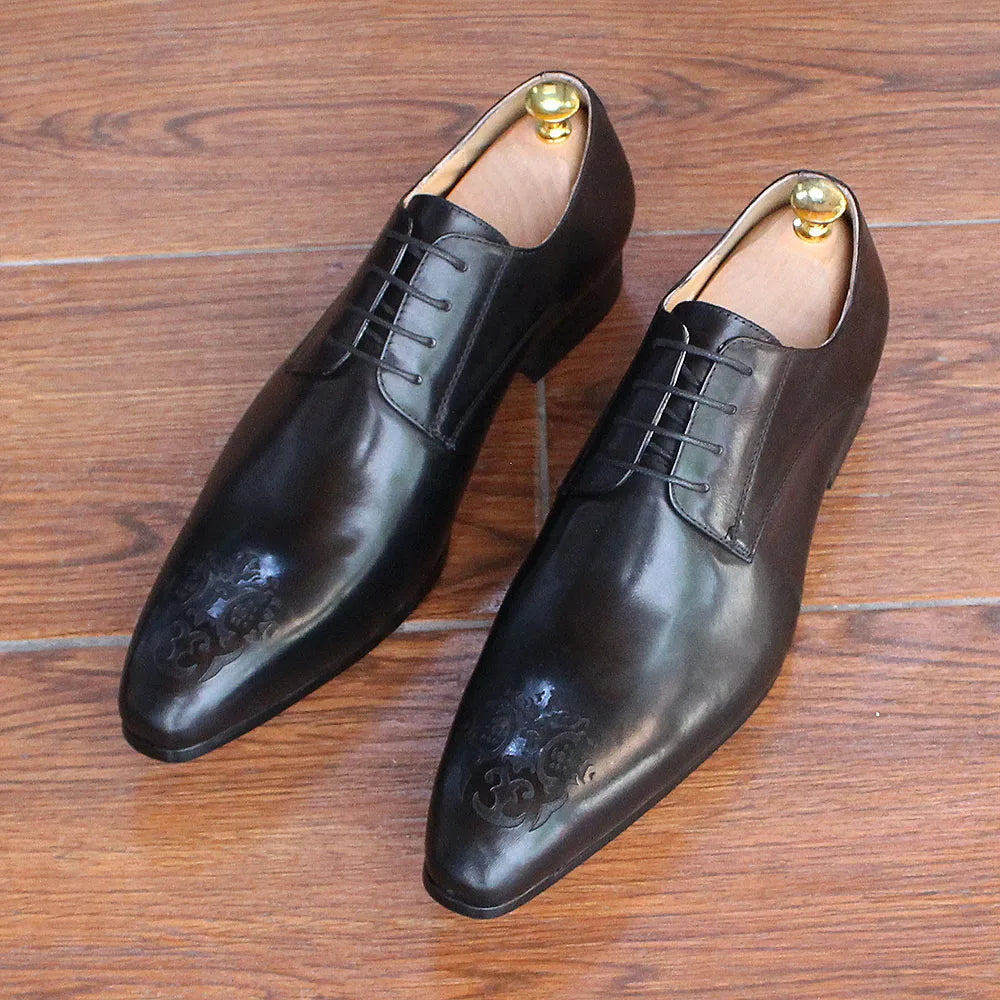 Elegant Men’s Oxford Derby Shoes – Genuine Leather, Pointed Toe