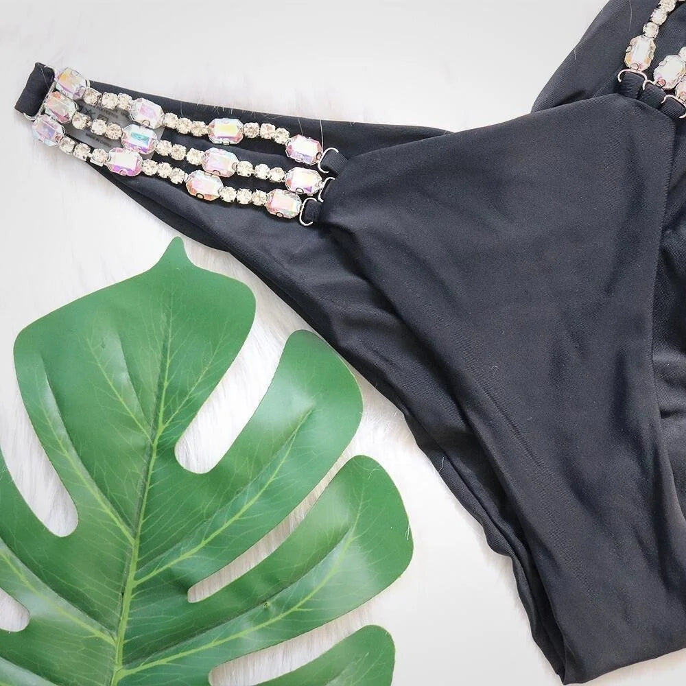 AMEHE Luxury Rhinestone Crystal Two-Piece Thong Bikini Swimsuit