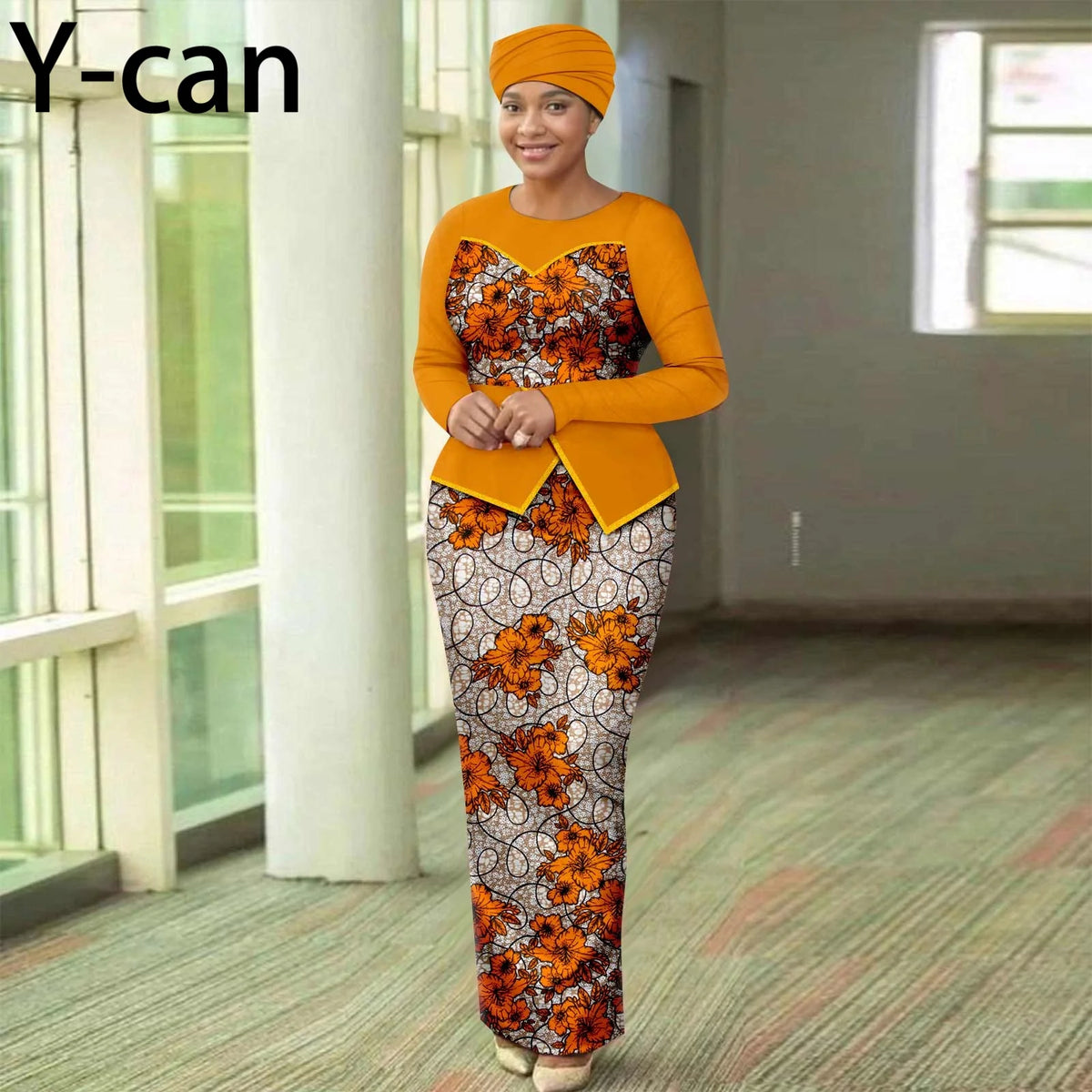 Women’s African Print Patchwork Gown with Headscarf – Elegant Wedding & Party Dress