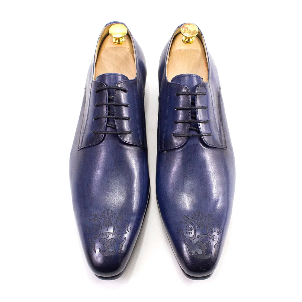 Elegant Men’s Oxford Derby Shoes – Genuine Leather, Pointed Toe