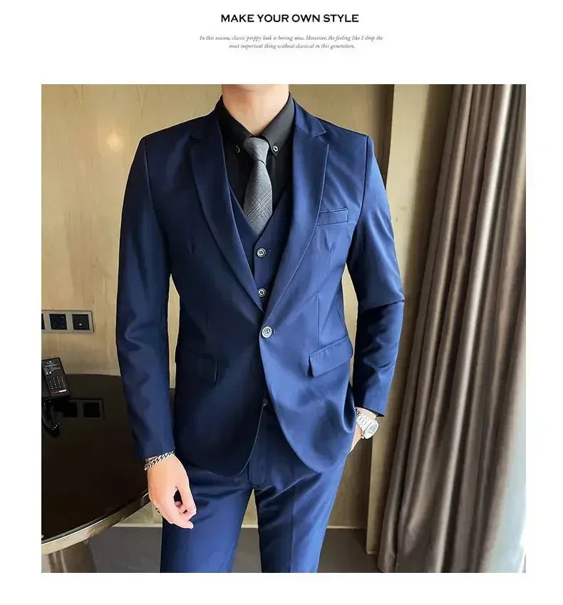AMEHE Men’s Fashion 3-Piece Business & Formal Suit (S–9XL)