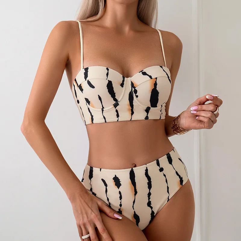 AMEHE High-Waist Push-Up Bikini Set with Beach Dress