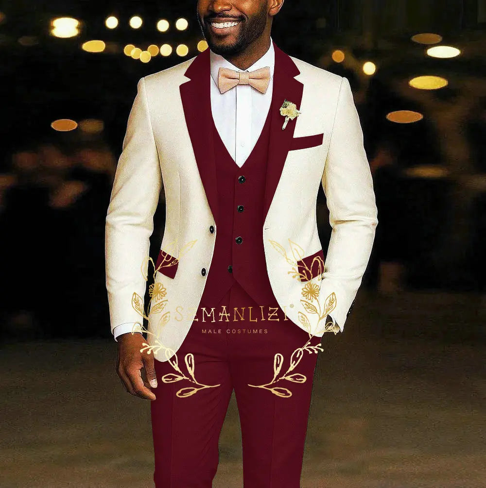 AMEHE Ivory Men’s 3-Piece Suit – Blazer, Vest & Pants