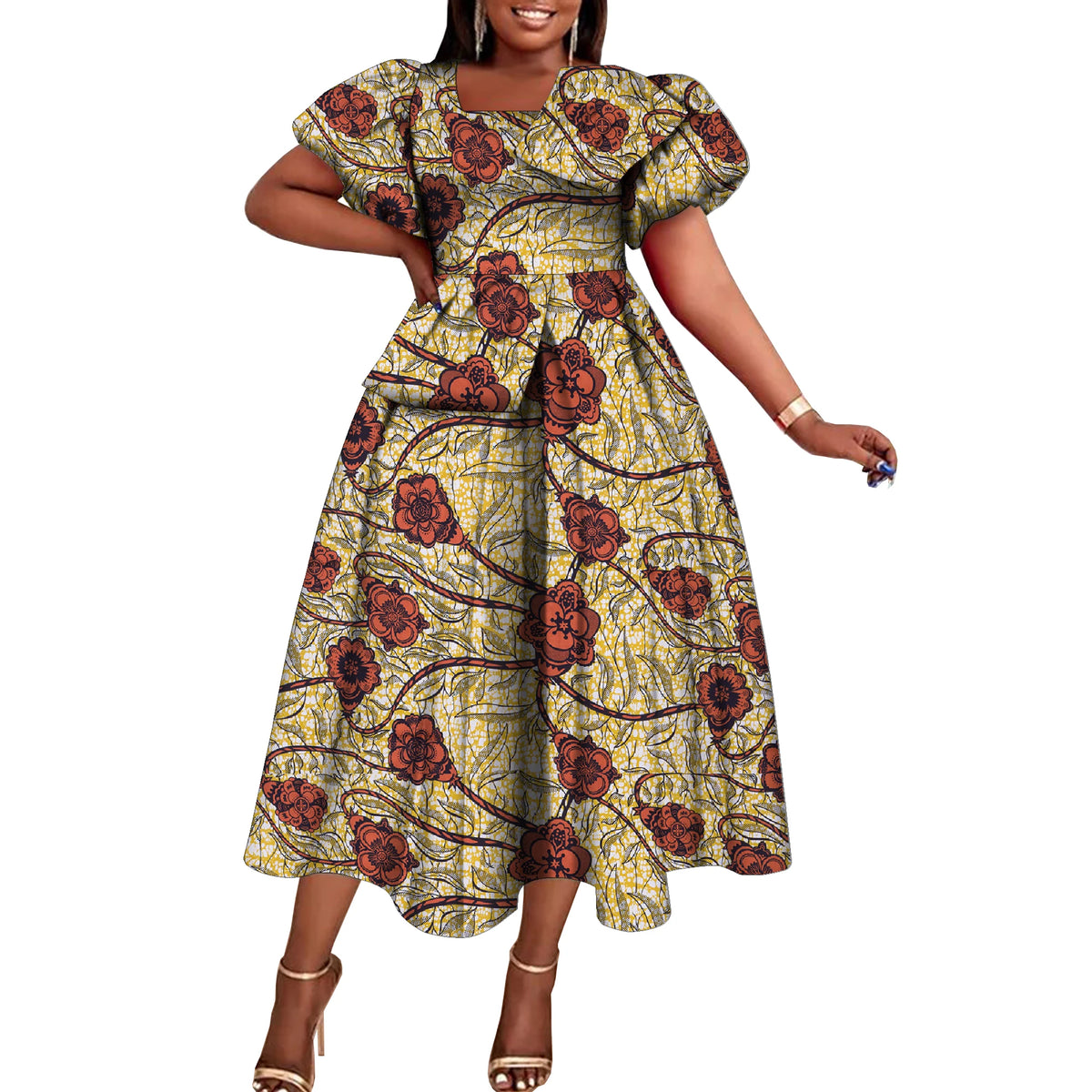 Women’s African Print Short Sleeve Dress – Elegant Dashiki-Inspired Party & Celebration Attire