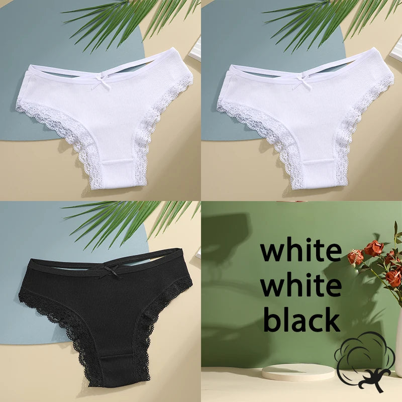 AMEHE Women's Cotton Mid-Waist Brief Panties 3-Pack with Bow Detail