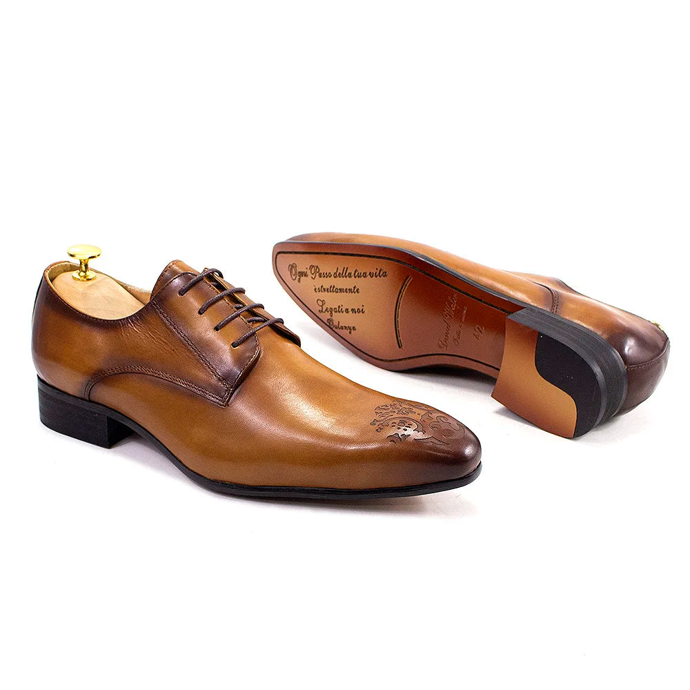 Elegant Men’s Oxford Derby Shoes – Genuine Leather, Pointed Toe
