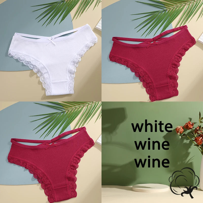 AMEHE Women's Cotton Mid-Waist Brief Panties 3-Pack with Bow Detail