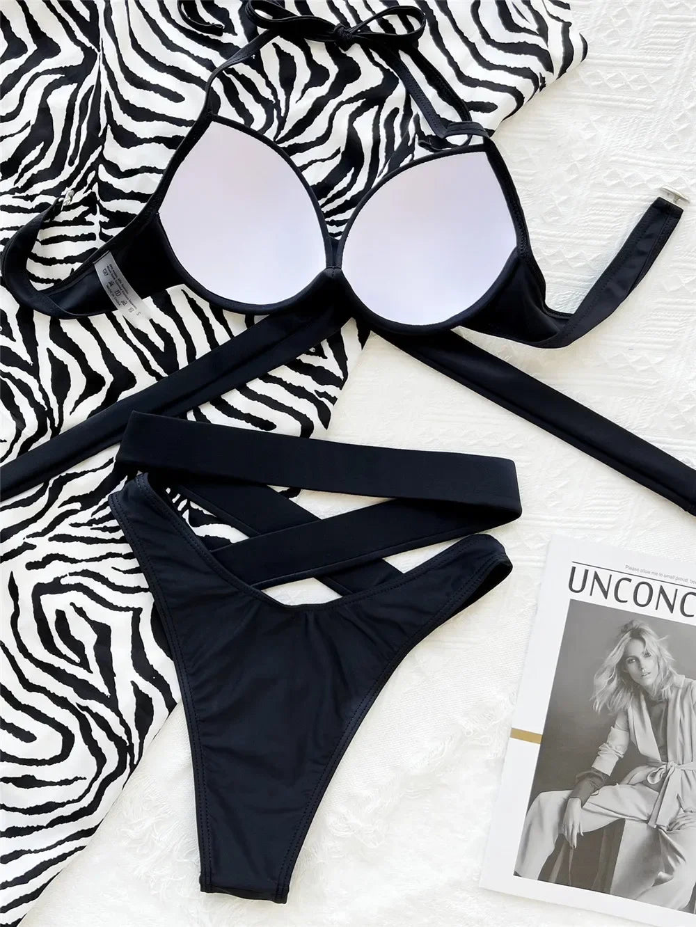 AMEHE Black High-Waisted Halter Push-Up Bikini Swimwear
