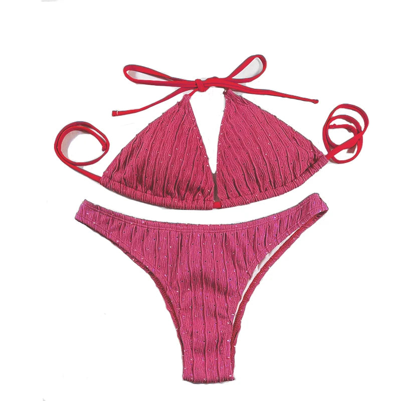 AMEHE Women's Jacquard Drawstring Two-Piece Swimsuit
