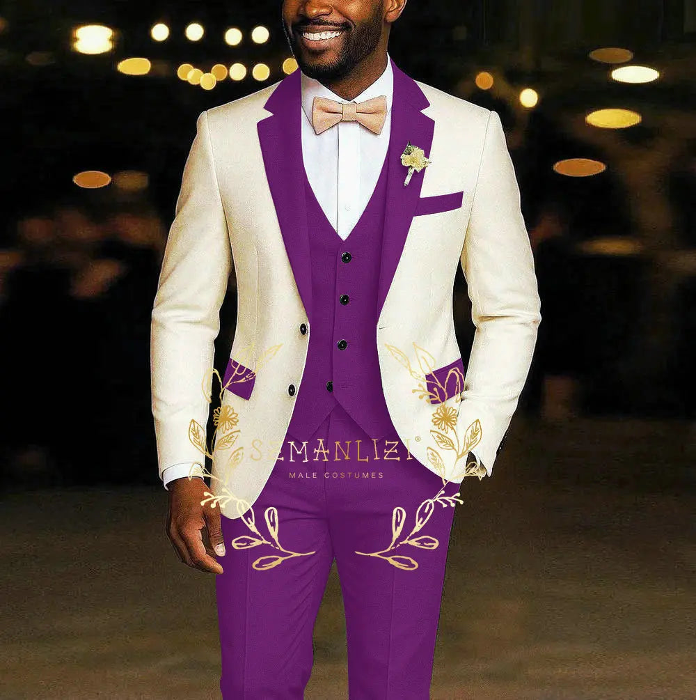AMEHE Ivory Men’s 3-Piece Suit – Blazer, Vest & Pants