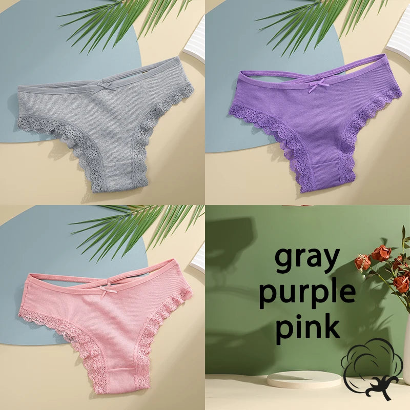 AMEHE Women's Cotton Mid-Waist Brief Panties 3-Pack with Bow Detail