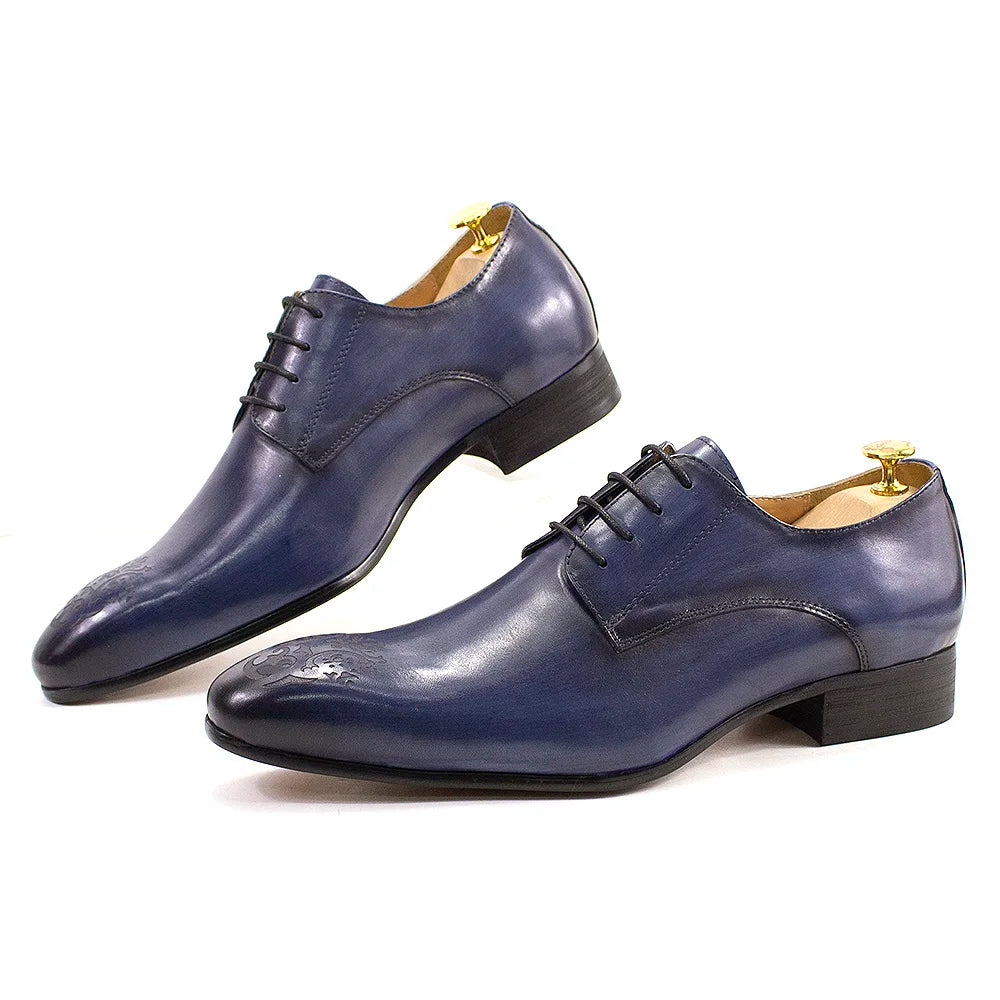 Elegant Men’s Oxford Derby Shoes – Genuine Leather, Pointed Toe