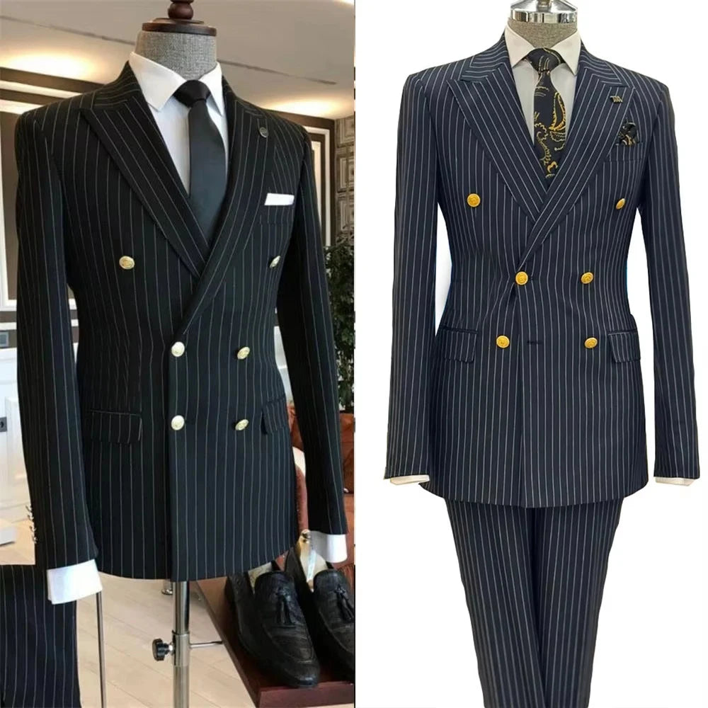 AMEHE Men’s Luxury Black Striped Suit