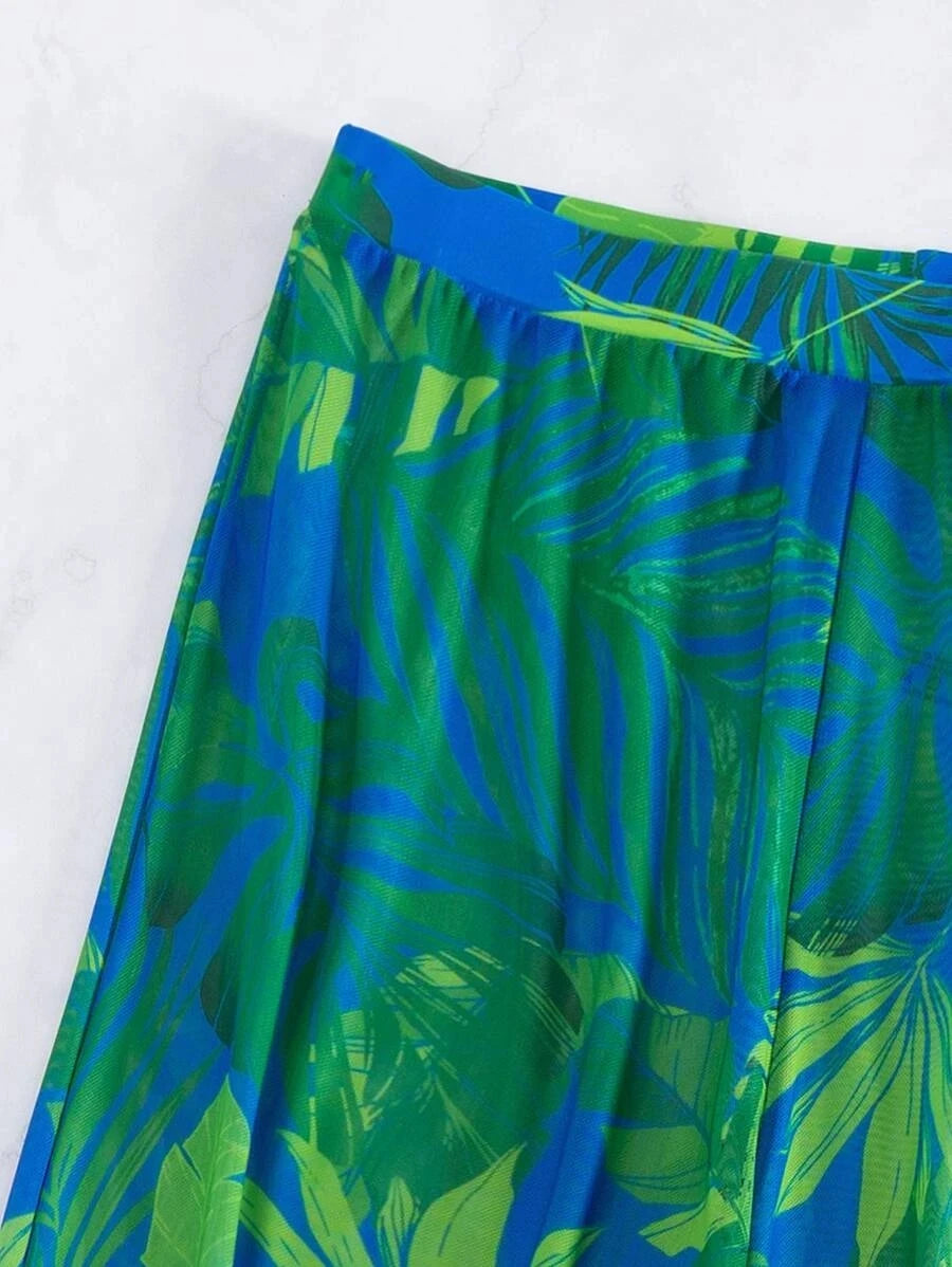 AMEHE 3-Piece Strappy Printed Bikini Set with Beach Pants