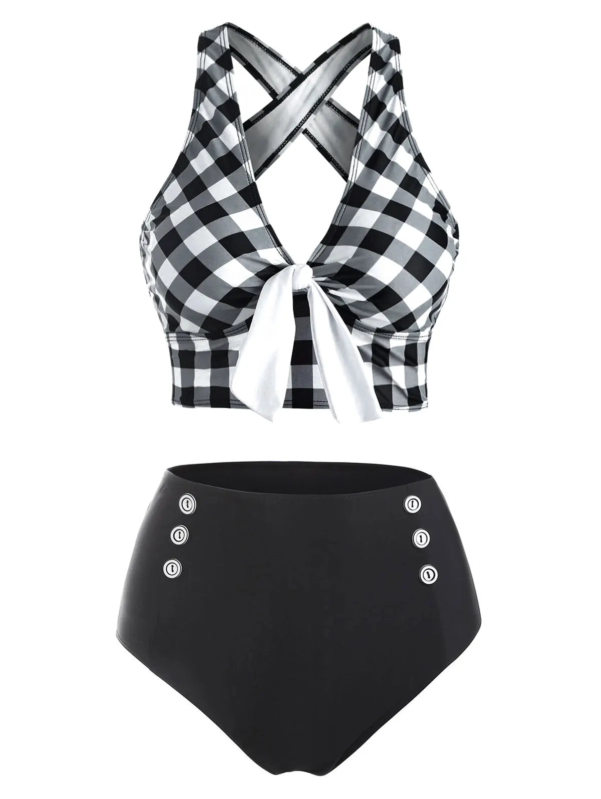 AMEHE Women's Plaid Tummy Control Tankini Swimsuit