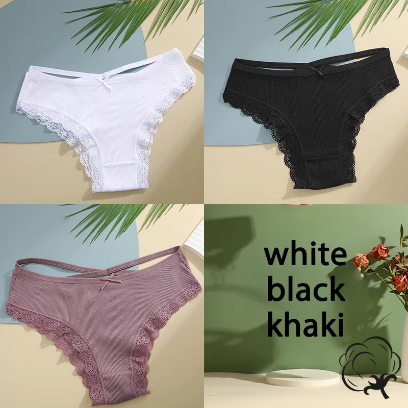 AMEHE Women's Cotton Mid-Waist Brief Panties 3-Pack with Bow Detail