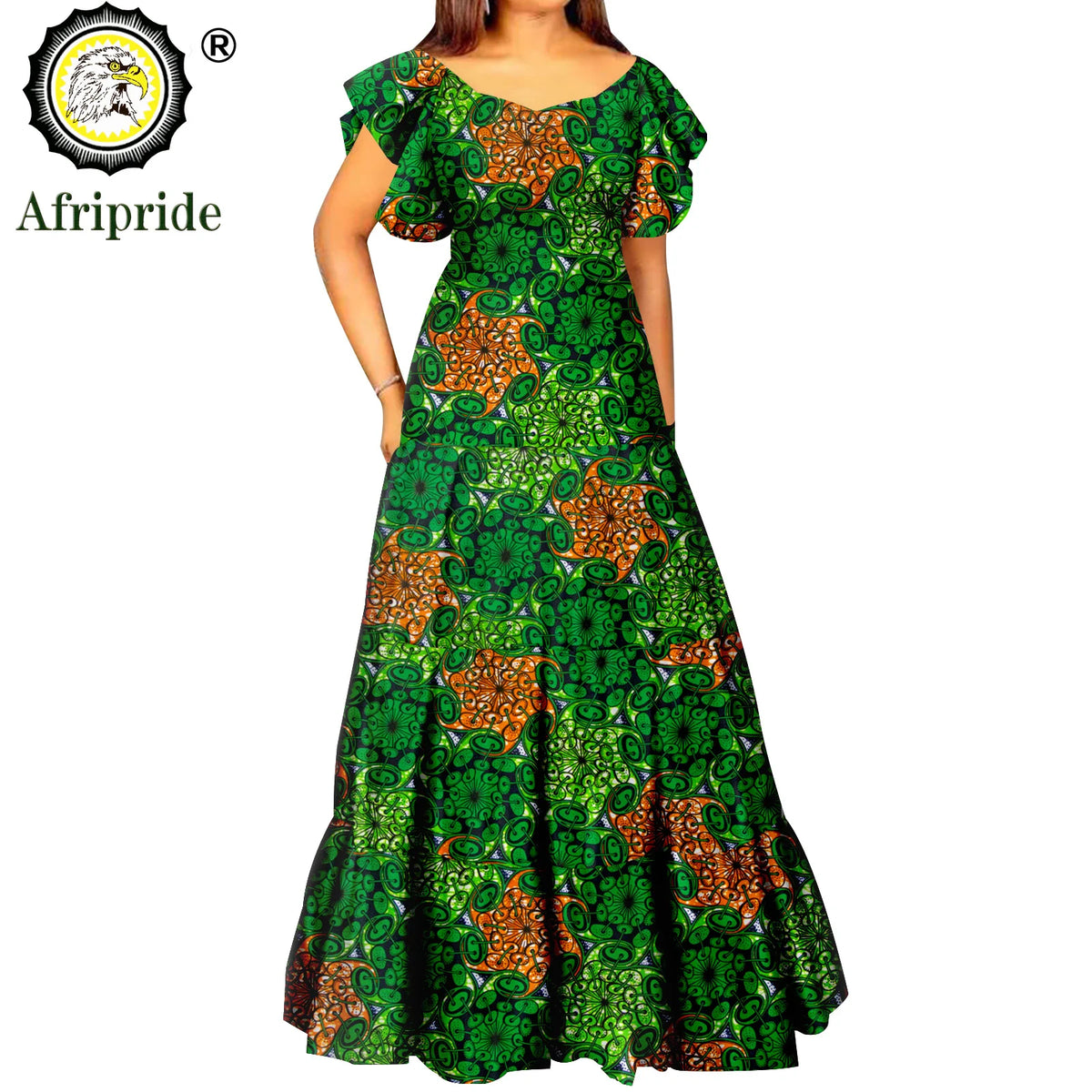 Women’s African Print Maxi Dress – Short Sleeve High Waist Elegant Party & Wedding Attire