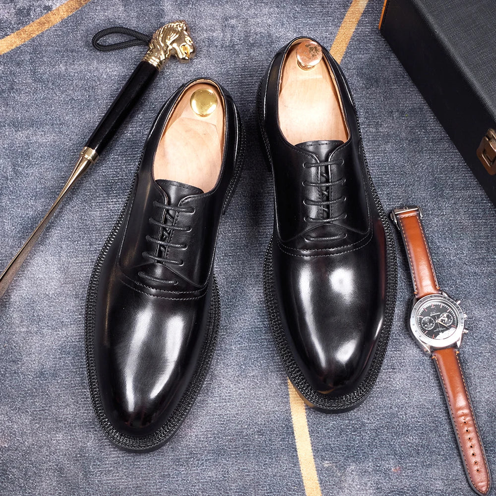 Men’s Formal Office Shoes – Solid Color Oxford Leather