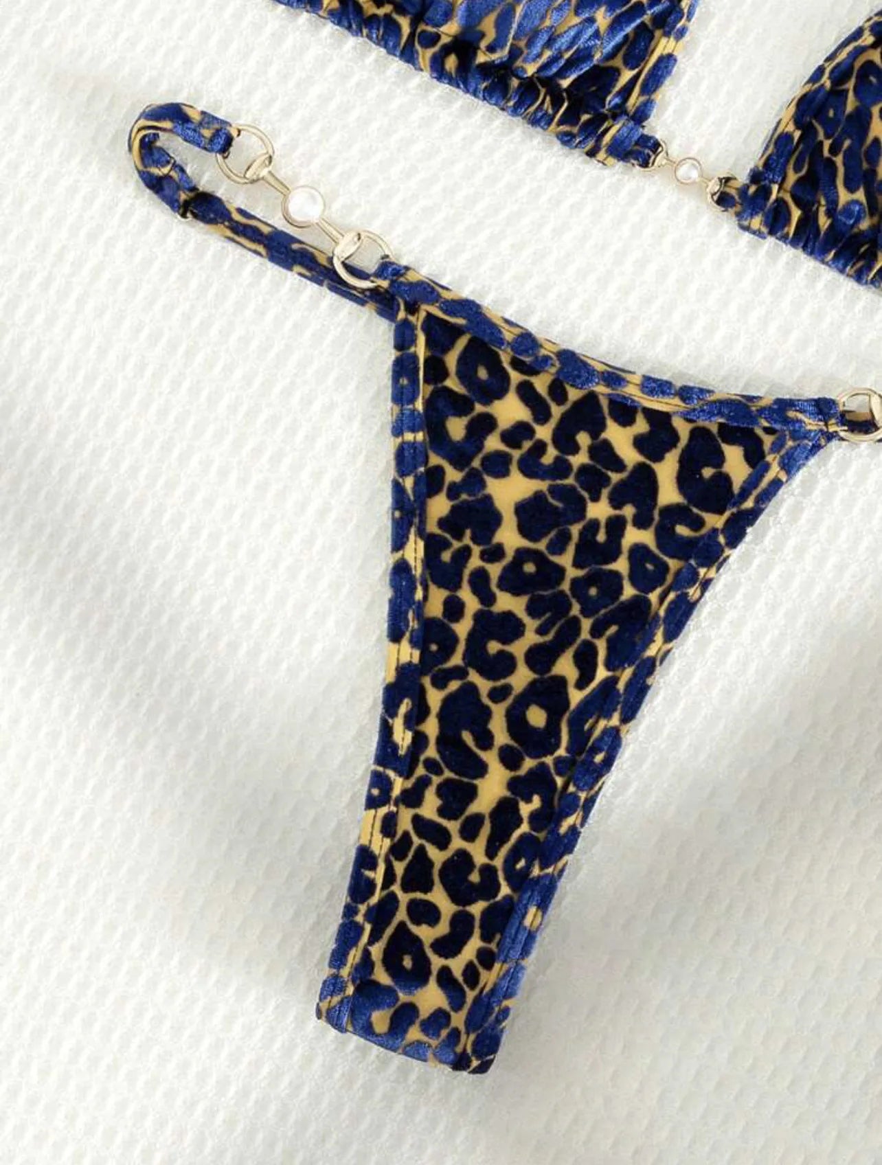 AMEHE Leopard Print Velvet Halter Two-Piece Bikini Swimsuit