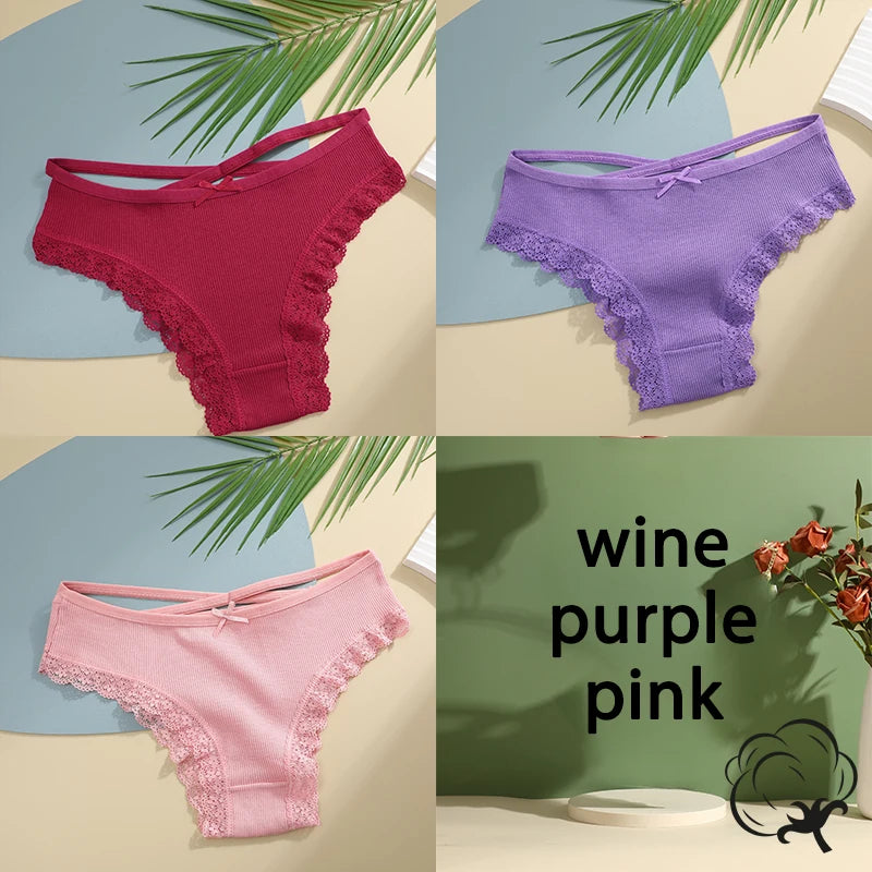 AMEHE Women's Cotton Mid-Waist Brief Panties 3-Pack with Bow Detail