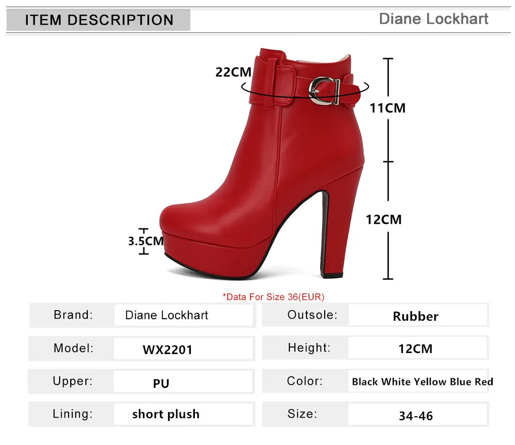 Women’s Fashion Platform Ankle Boots – Black/Red/White