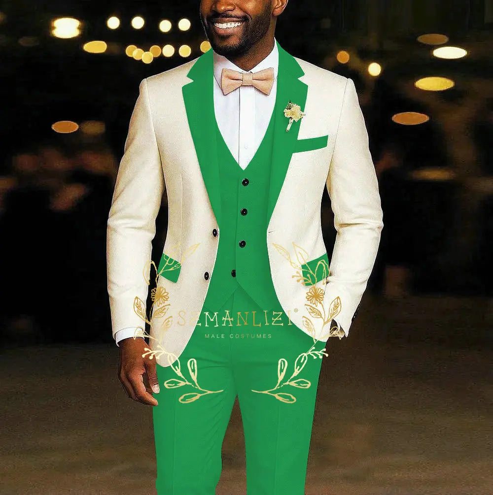 AMEHE Ivory Men’s 3-Piece Suit – Blazer, Vest & Pants