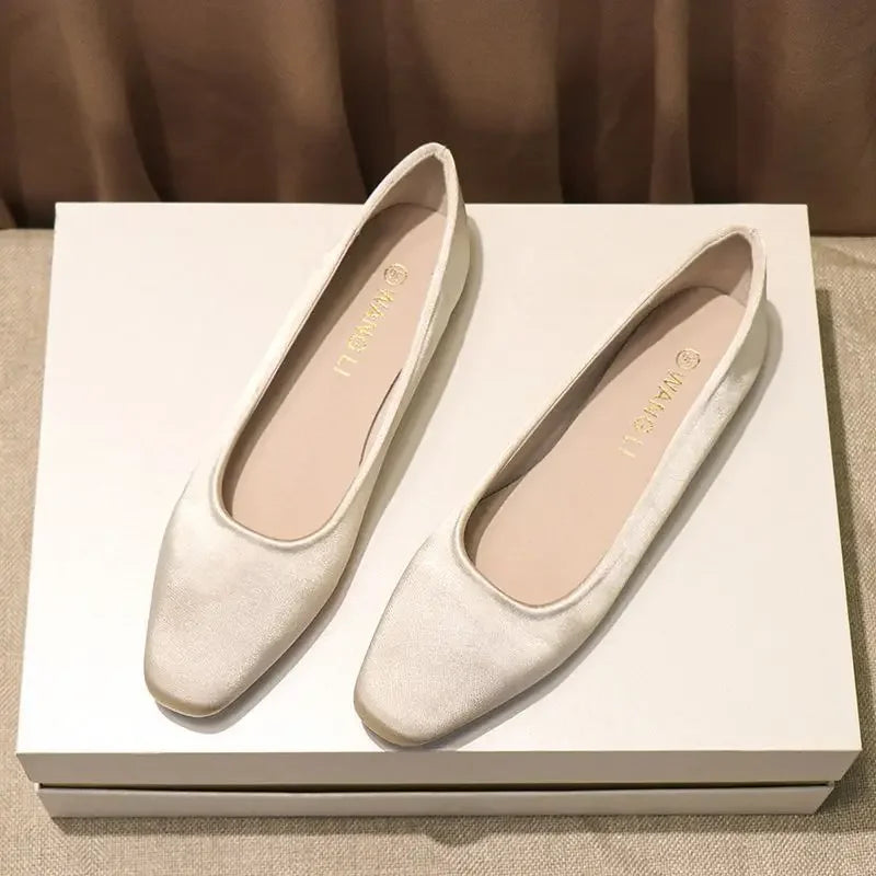 Ladies’ Chic Summer Flats – Elegant Square Toe Slip-On