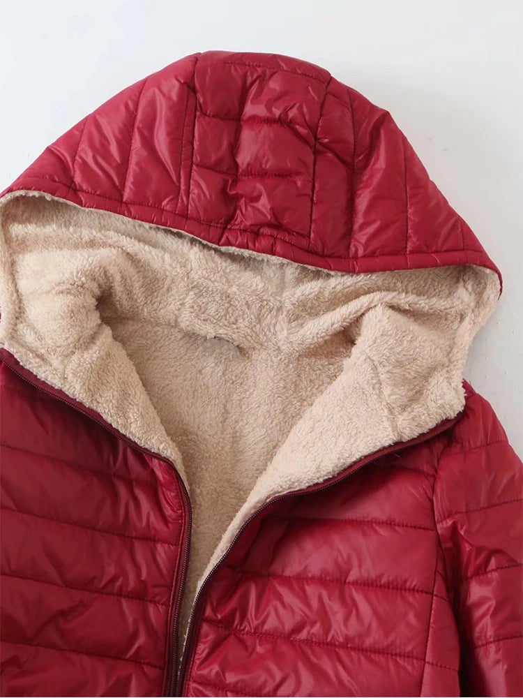 AMEHE Women's Hooded Mid-Length Fleece-Lined Winter Coat