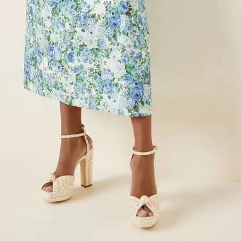 Luxury Beaded Thick Heel Sandals – Open Toe Style