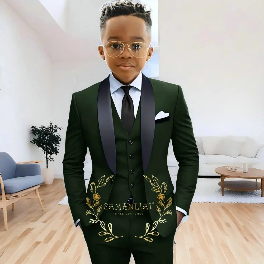 AMEHE Boys’ 3-Piece Navy Blue Formal Suit